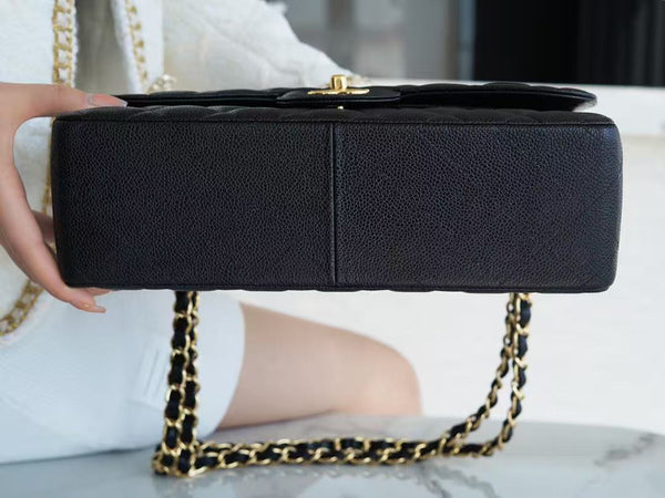 CC Maxi Flap Bag 30cm Black Caviar Leather Gold-Tone Hardware
