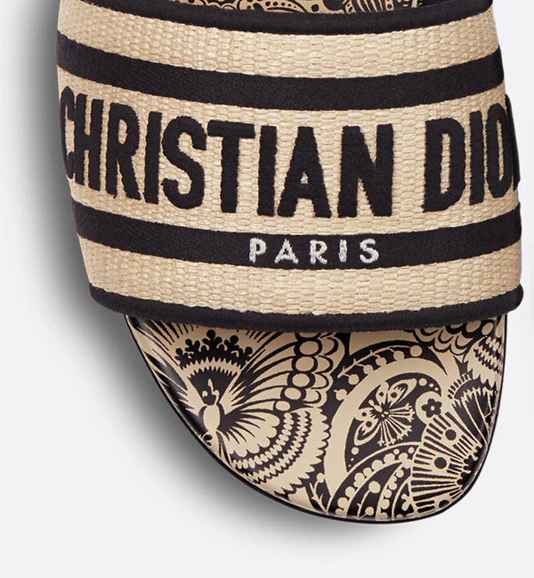 Ciabatte CD Dway in rafia naturale e motivo paisley a farfalla nera D