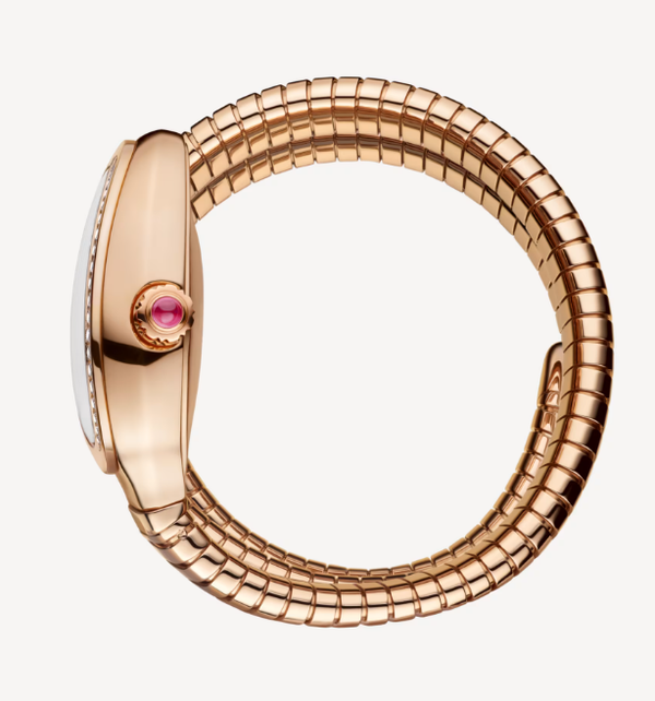 Bulgari Serpenti 35mm Tubogas 18k Rose Gold Diamonds Silver Dial