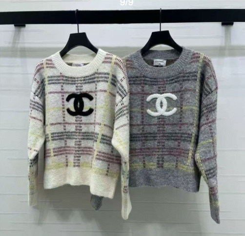 Chanel 2026 Pull en Laine à Carreaux Manches Longues