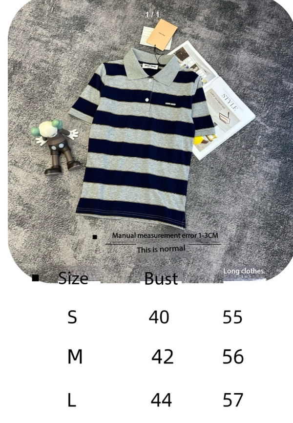 Miu PE26 Polo rayé noir gris coton 350879
