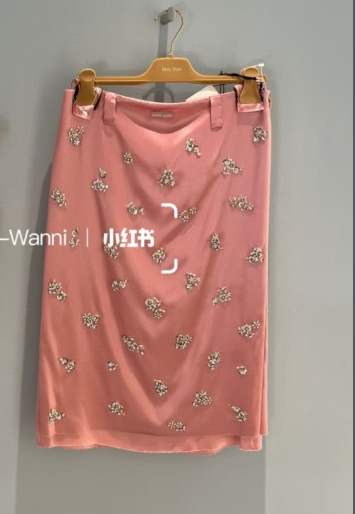 Jupe mi-longue Miu Miu ornée de strass et motifs floraux en mélange d'acétate YB