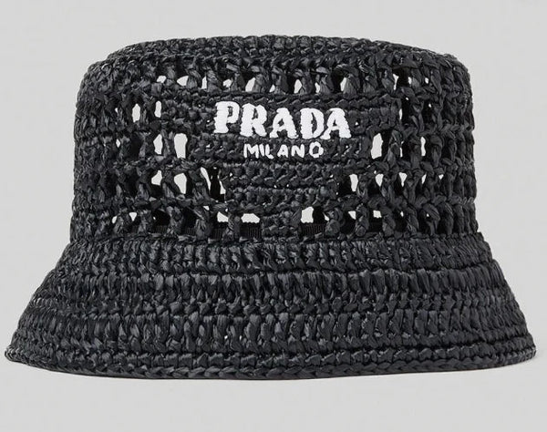 Chapeau cloche Prada en raphia tressé noir