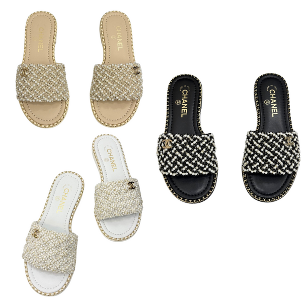 CC 25 Mules Flat Pearl Cord and Lambskin 270770