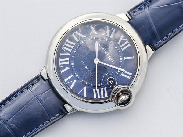 BALLON BLEU 42 BLUE DIAL LEATHER BRACELET