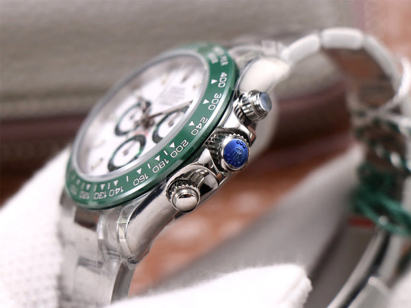 DAYTONA 40MM STEEL CASE GREEN BEZEL WHITE DIAL