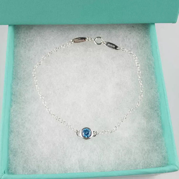 BRACCIALE A BOLLA CON DIAMANTI, ARGENTO STERLING, ACQUAMARINA