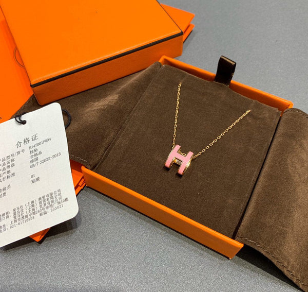 POP H NECKLACE PINK PENDANT GOLD HARDWARE