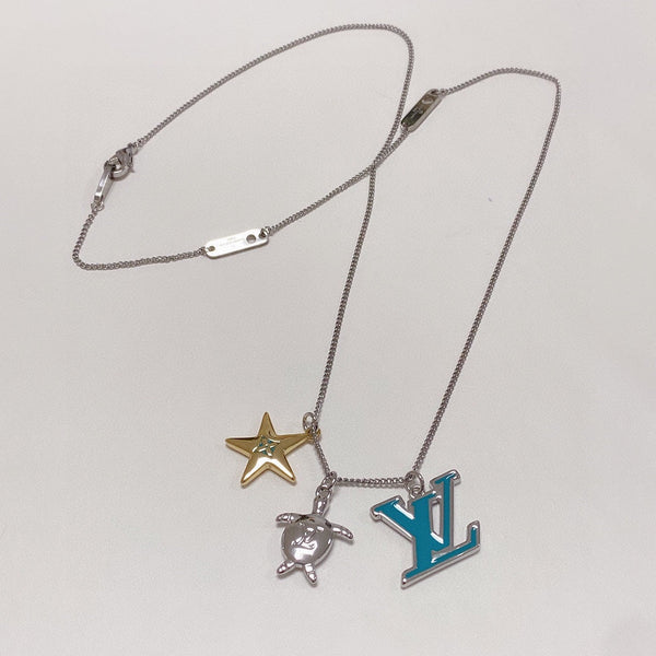 LV TURTLE STAR STARFISH SILVER GOLDURY FAS NECKLACE