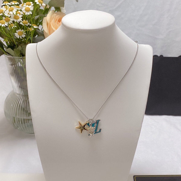 LV TURTLE STAR STARFISH SILVER GOLDURY FAS NECKLACE