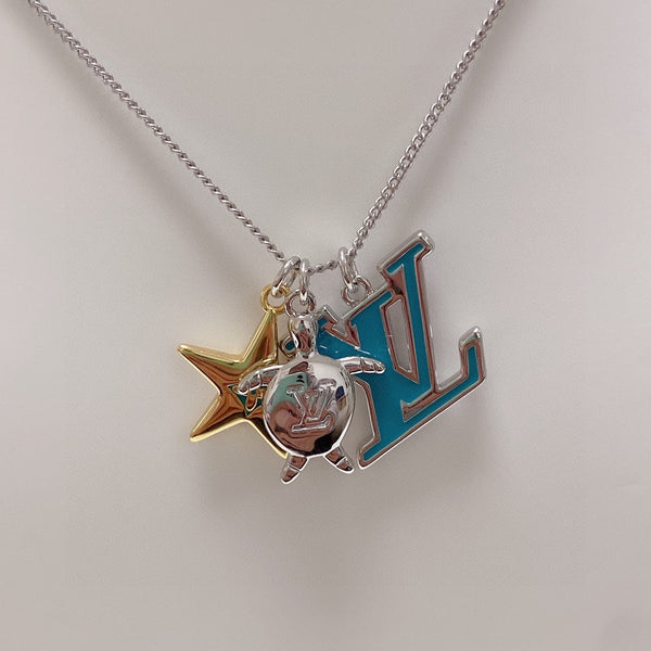 LV TURTLE STAR STARFISH SILVER GOLDURY FAS NECKLACE