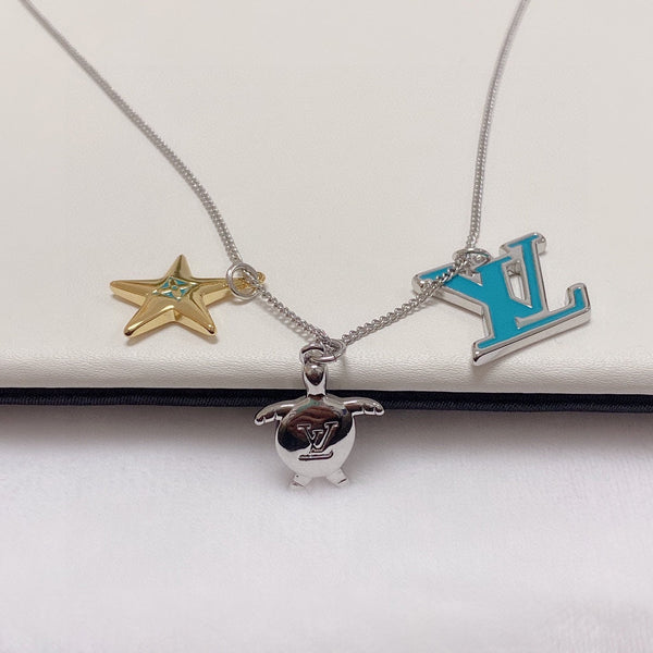 LV TURTLE STAR STARFISH SILVER GOLDURY FAS NECKLACE