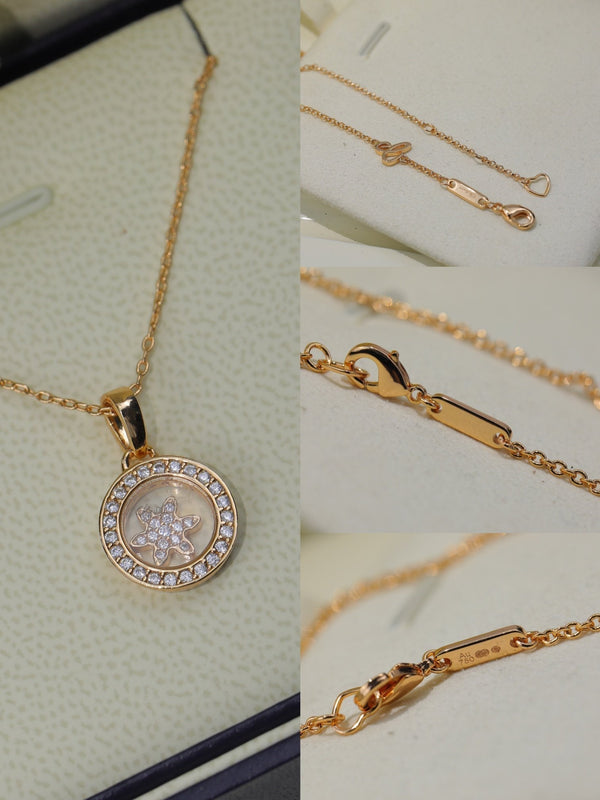 HAPPY HEART PEDANT DIAMOND PINK GOLD NECKLACE