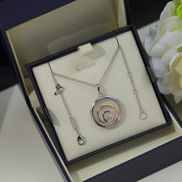 HAPPY HEART NECKLACE TRIPLE RING SILVER 1 DIAMOND