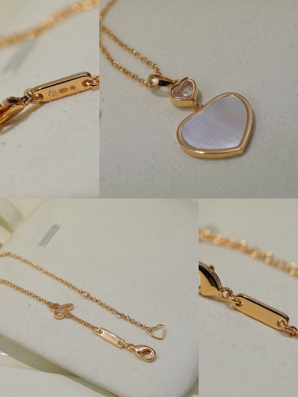 HAPPY HEART WHITE MOP NECKLACE PINK GOLD DIAMOND