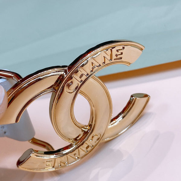 CC WOMEN'S BELT 3.0CM PINK GOLD BUCKLE LEATHER WHITE