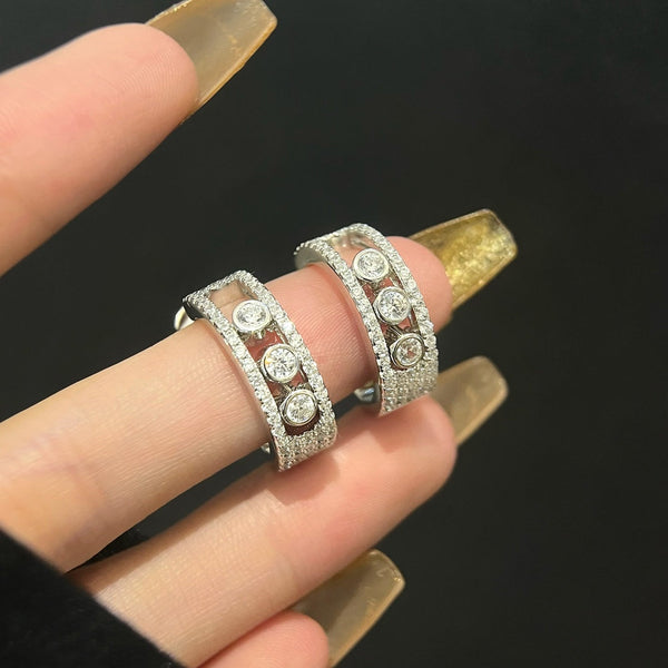 CREOLES MOVE PAVED SILVER DIAMONDS EARRINGS