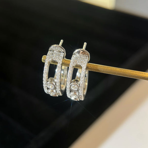 CREOLES MOVE PAVED SILVER DIAMONDS EARRINGS