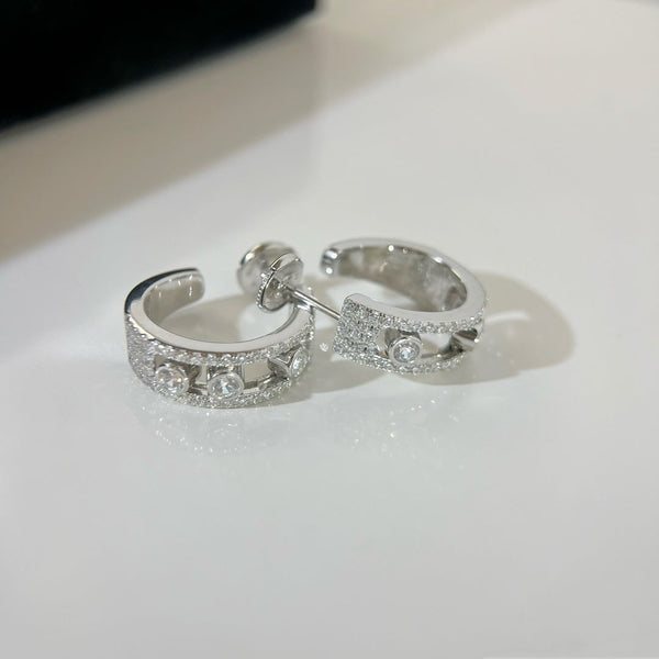 CREOLES MOVE PAVED SILVER DIAMONDS EARRINGS