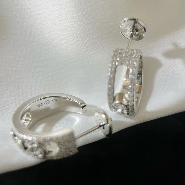CREOLES MOVE PAVED SILVER DIAMONDS EARRINGS