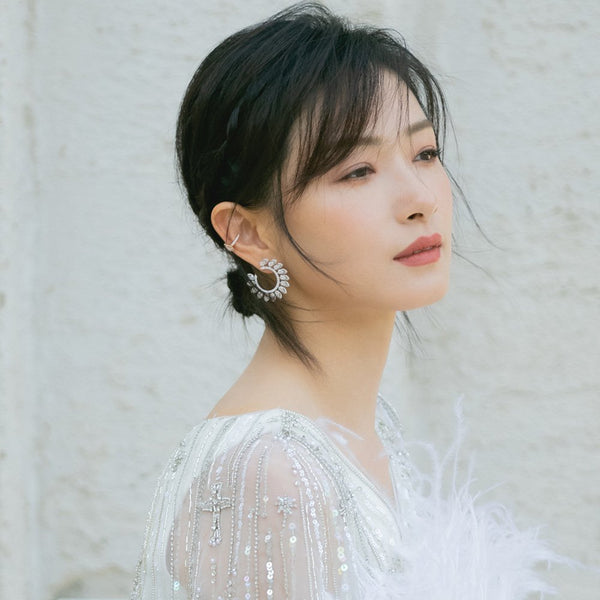 DESERT BLOOM L SILVER DIAMOND EARRINGS