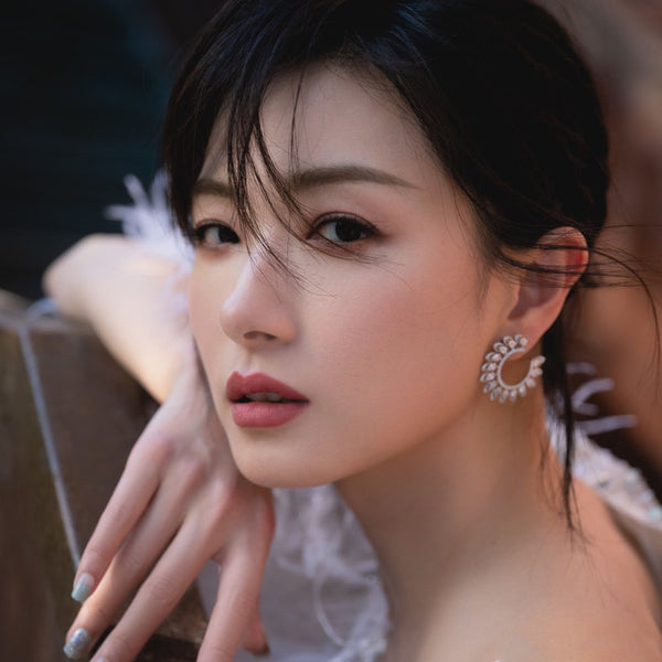 DESERT BLOOM L SILVER DIAMOND EARRINGS