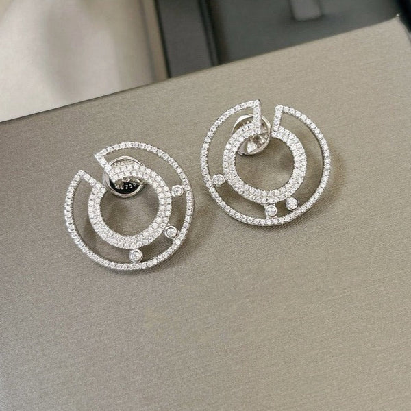 CREOLES MOVE ROMANE PAVED SILVER DIAMOND EARRINGS