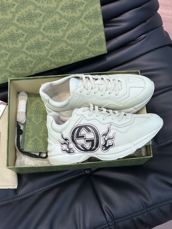 GG RHYTON LEATHER SNEAKERS WITH BLACK LOGO