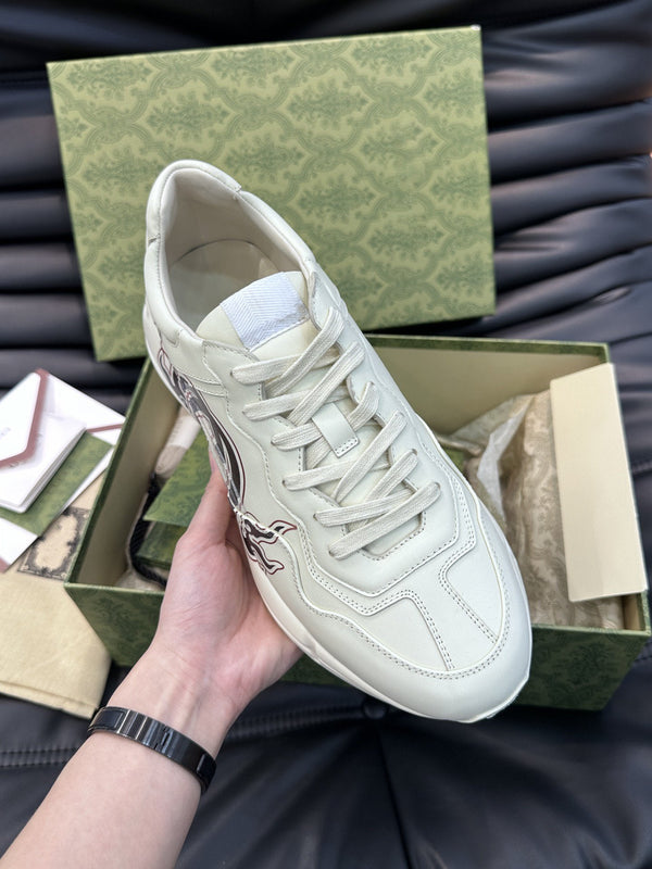 GG RHYTON LEATHER SNEAKERS WITH BLACK LOGO