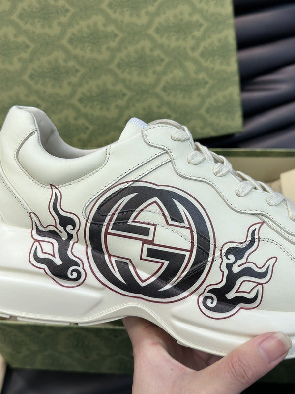 GG RHYTON LEATHER SNEAKERS WITH BLACK LOGO