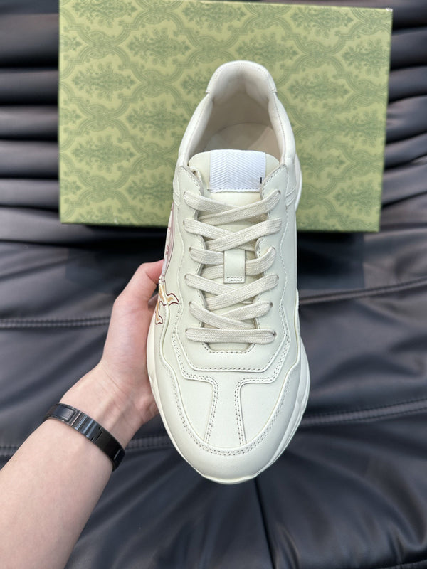 GG RHYTON LEATHER SNEAKERS WITH PINK LOGO