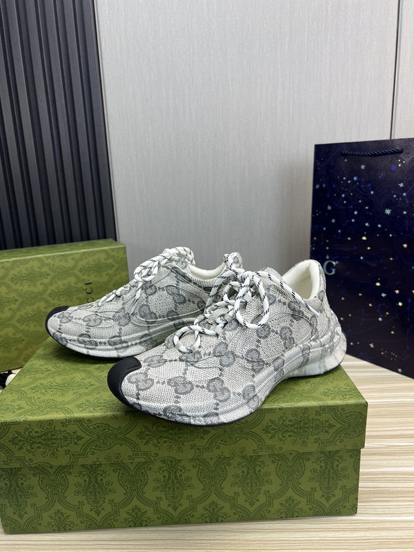 GG RUN GREY LEATHER SNEAKERS