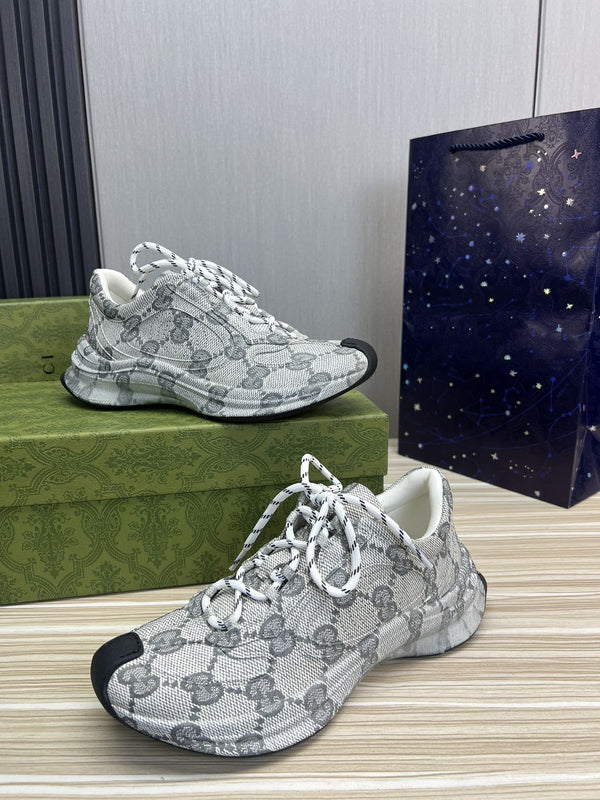 GG RUN GREY LEATHER SNEAKERS