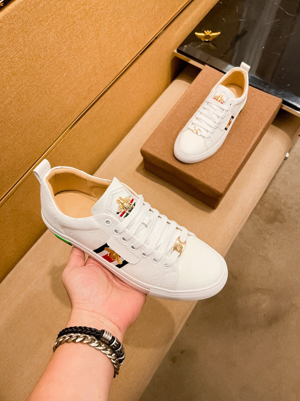 GG ACE EMBROIDERED BEE WHITE LEATHER