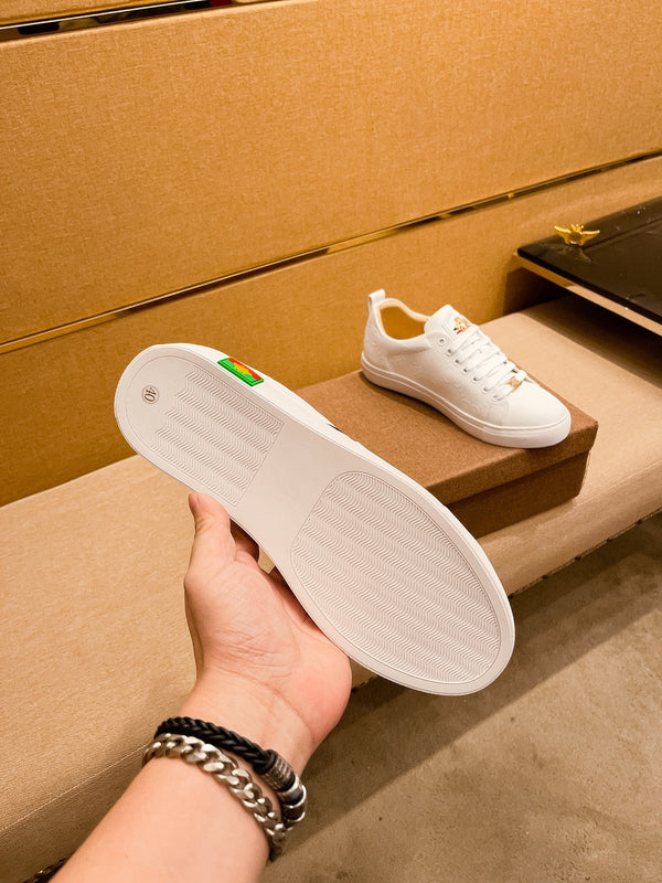 GG ACE EMBROIDERED BEE WHITE LEATHER