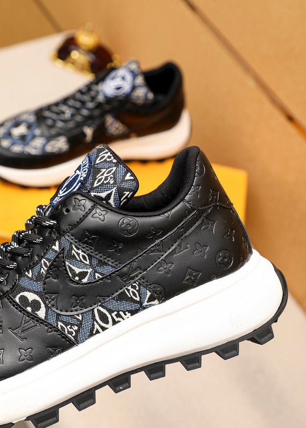 LV HIGH-END CLASSIC BLACK AND WHITE SUEDE MEN'S SHOES