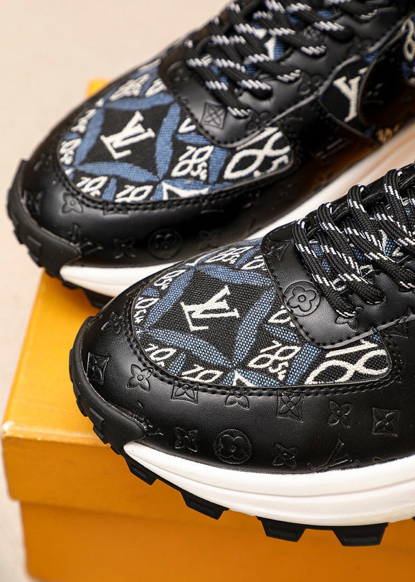 LV HIGH-END CLASSIC BLACK AND WHITE SUEDE MEN'S SHOES