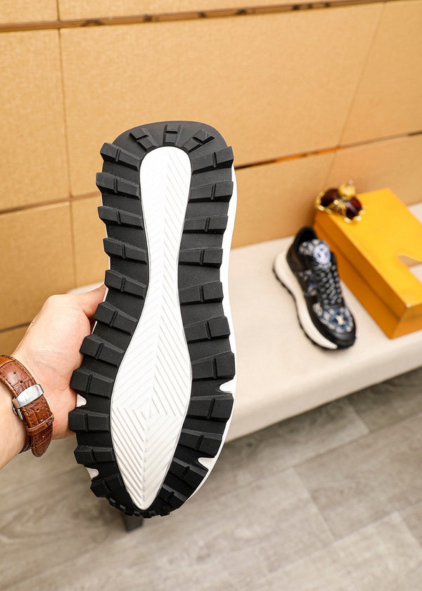 LV HIGH-END CLASSIC BLACK AND WHITE SUEDE MEN'S SHOES