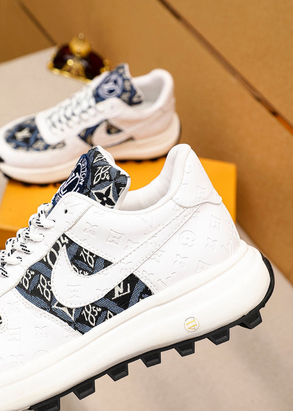 LV HIGH-END CLASSIC WHITE BLACK AND WHITE SUEDE MEN'S SHOES