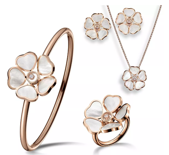 BRACCIALE HAPPY HEART BIANCO MOP ORO ROSA DIAMANTI