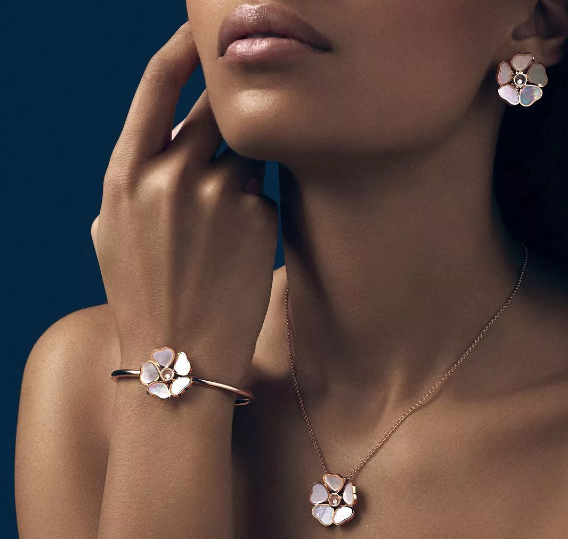 BRACCIALE HAPPY HEART BIANCO MOP ORO ROSA DIAMANTI