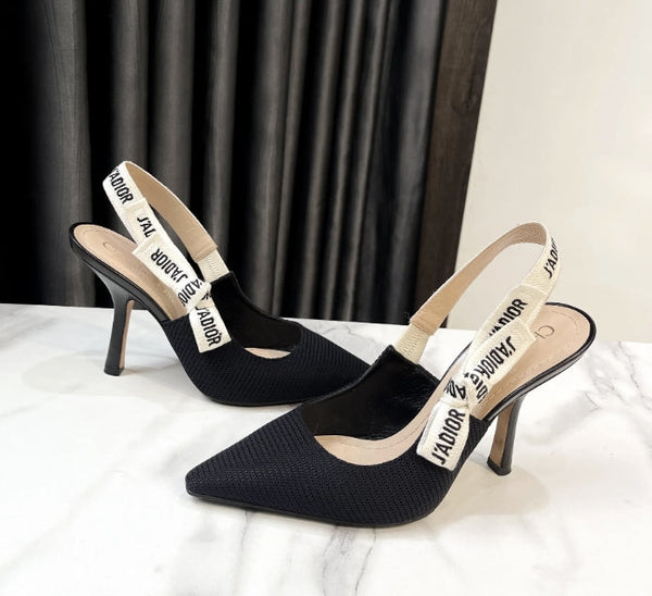 CD Slingback Pump Black Technical Fabric Beige Calfskin