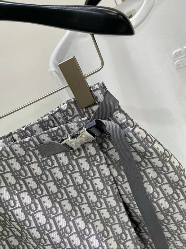 Dior 25C Belt Shirt Short in Gray and White Jacquard