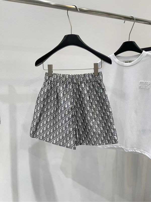 Dior 25C Belt Shirt Short in Gray and White Jacquard