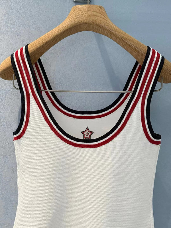 Dior 25 Black Red Neckline Viscose White Tank Top