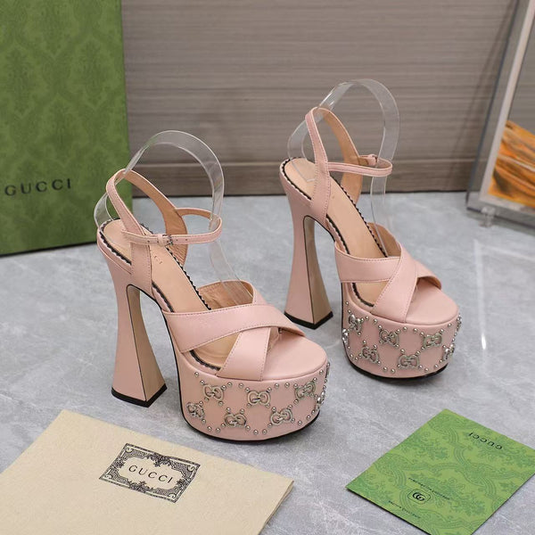 GG Flatform 155mm High Heel Sandal in Baby Pink Cowhide