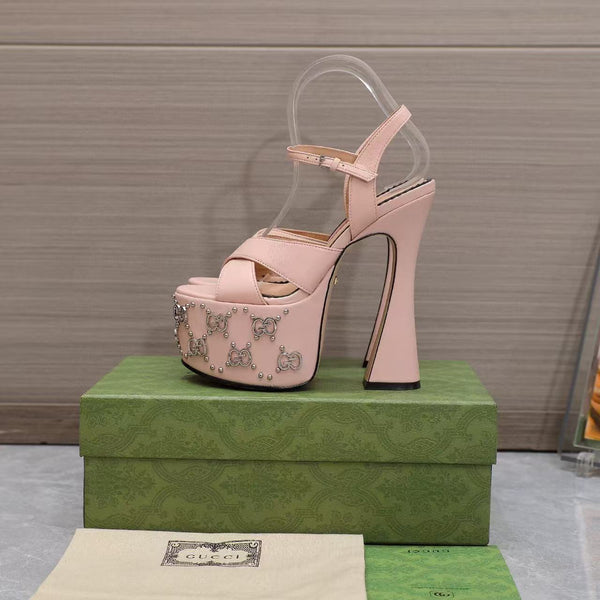 GG Flatform 155mm High Heel Sandal in Baby Pink Cowhide