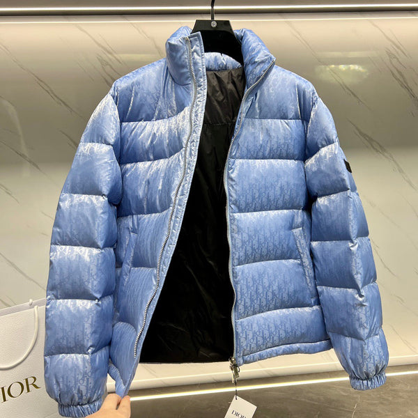 Dior Oblique Down Jacket Blue Jacquard Fabric