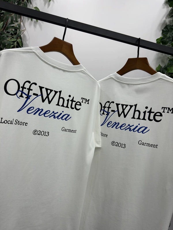 T-shirt blanc cassé Blanc Noir Bleu Coton