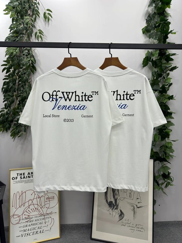 T-shirt blanc cassé Blanc Noir Bleu Coton